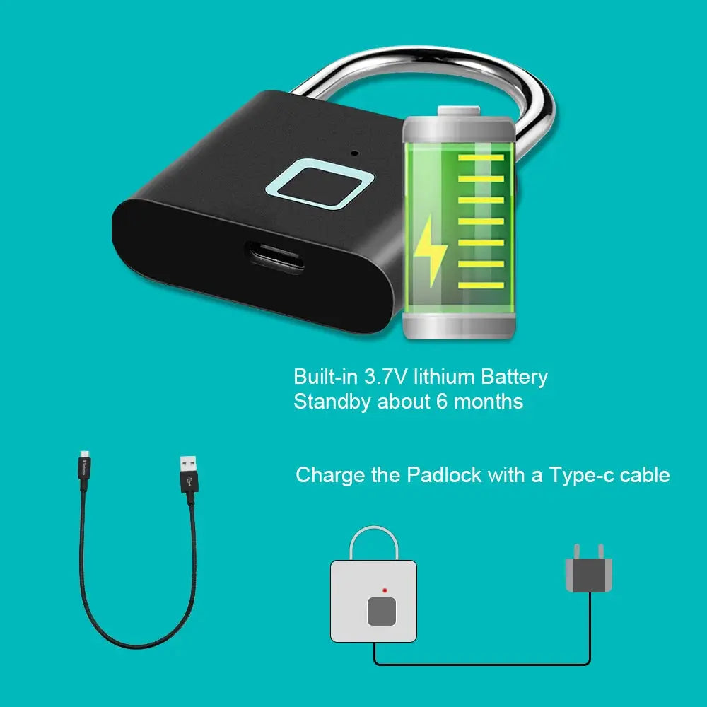KERUI Smart Fingerprint Padlock Waterproof Keyless Door Lock Type C Rechargeable Security Padlock For Home