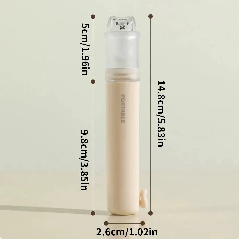 Simples Market 2-in-1 foldable travel toothbrush with toothpaste storage, beige macaron color, bear dust cover