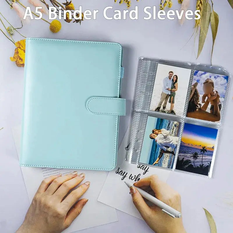 A5 PU leather binder in light blue with 4-grid photo sleeves by Simples Market