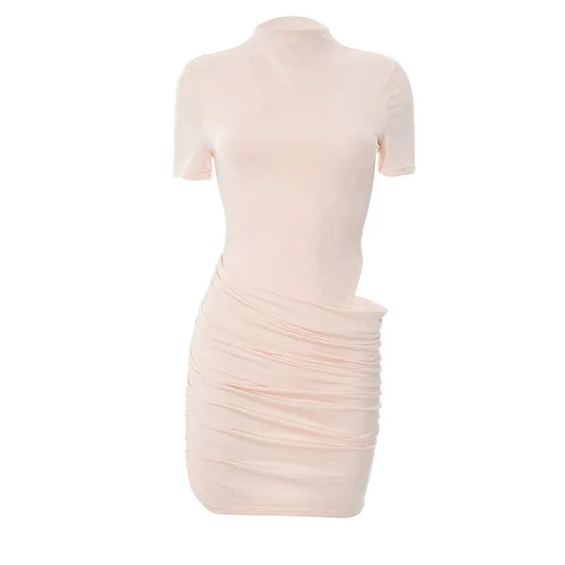 Mozision Hollow Out Ruched Mini Dress Half High Collar Club Party