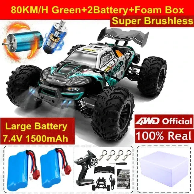 4WD Remote Control Off Road 4X4 High Speed Brushless Buggy Truck 80 KMH Drift Racing Toy for Kids and Adults