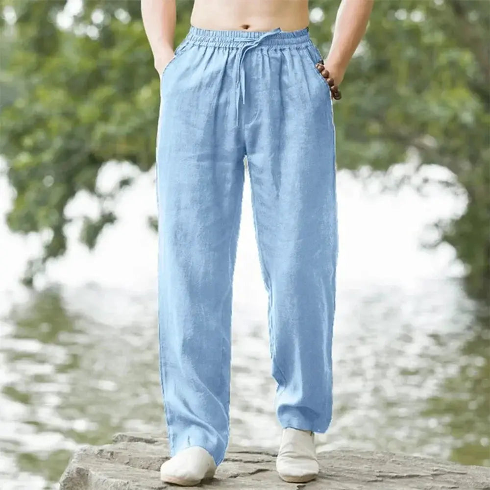 2025 Summer Mens Cotton And Linen Oversized Wide Leg Pants With Elastic Waist Color Casual Loose Fit Artistic Style