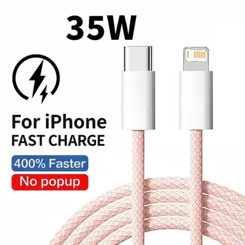 Braided USB C to Lightning Cable 35W PD Fast Charging for iPhone 7 to 14 Pro Max 1m 2m