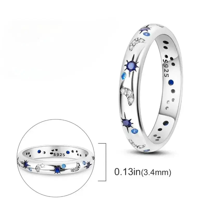 New Celestial Blue Sparkling Moon Sun Star Crystal Ring for Women Fashion Elegant Stackable Band Jewelry Gifts