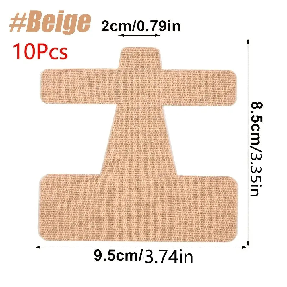 Beige precut kinesiology tape bunion support cross pad, 10pcs for big toe relief