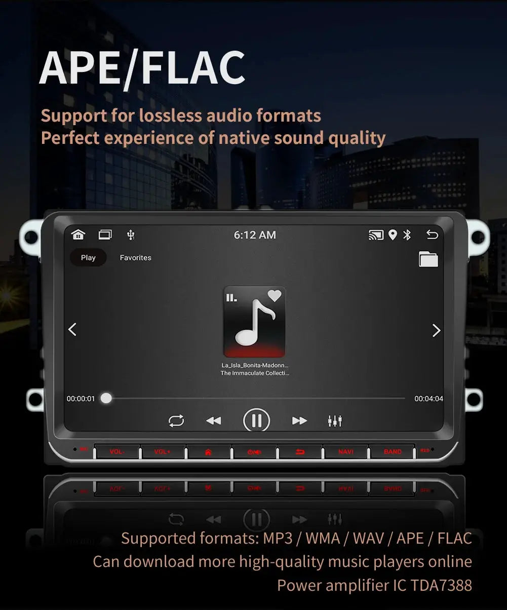 2Din Android car stereo head unit by Simples Market for VW/Skoda black with red backlit controls