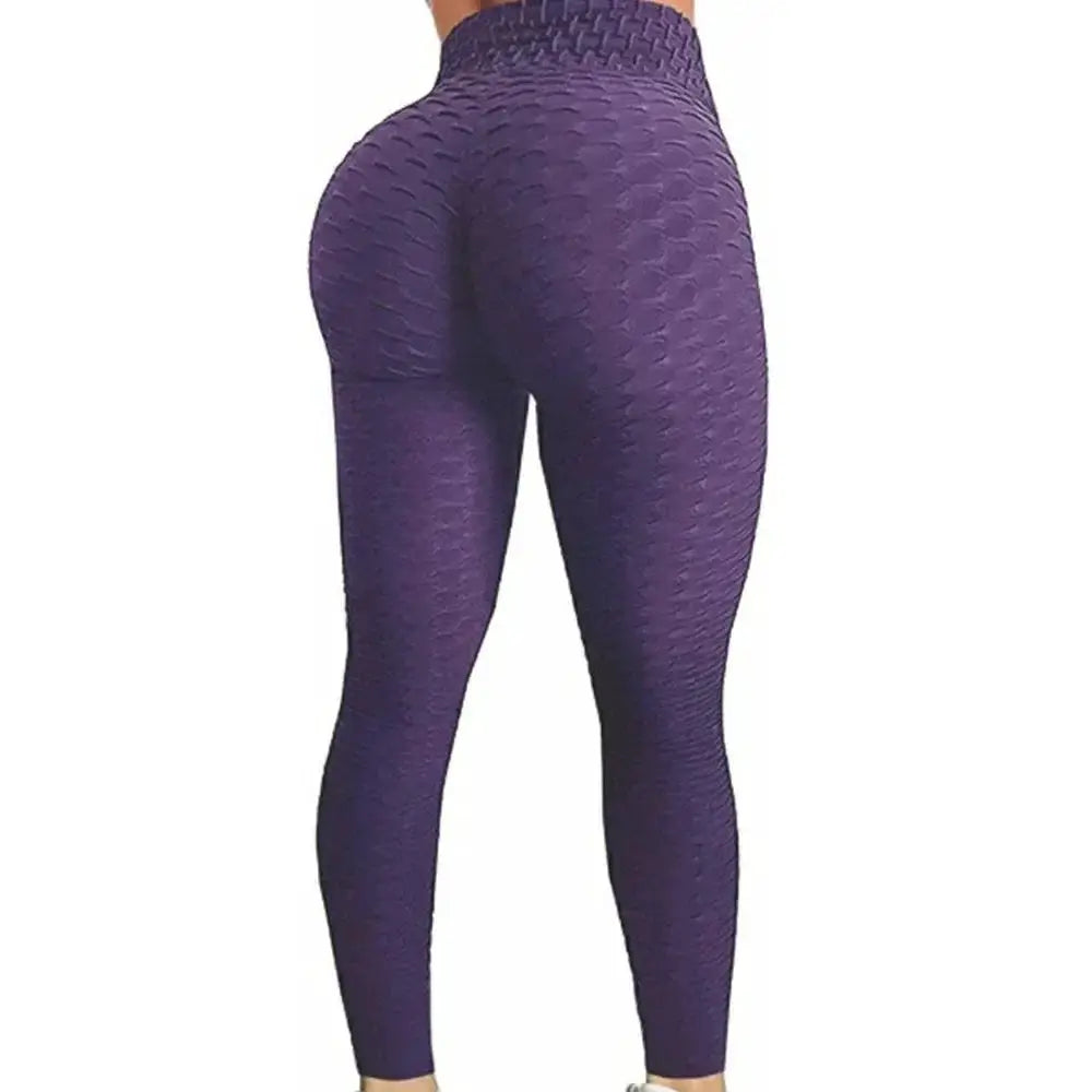 Simples Market Women high waist bubble leggings, seamless purple yoga pants with bubble-textured fabric.