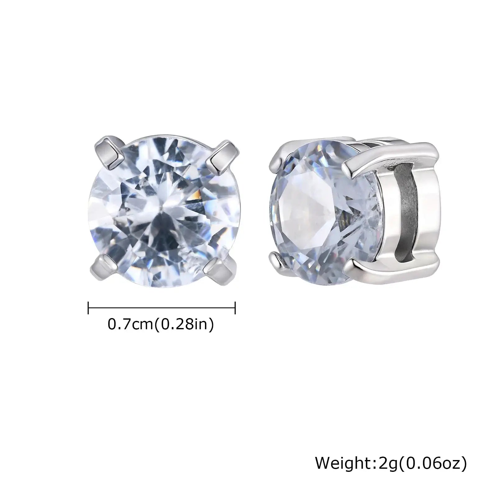 Simples Market punk round zircon magnetic ear studs, stainless steel non-piercing clip-on pair