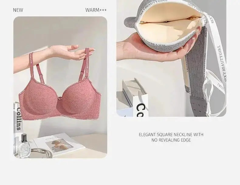 Push-up wireless bra for small chests, pink 6cm thickened design with adjustable straps and anti-slip padding, seamless lingerie