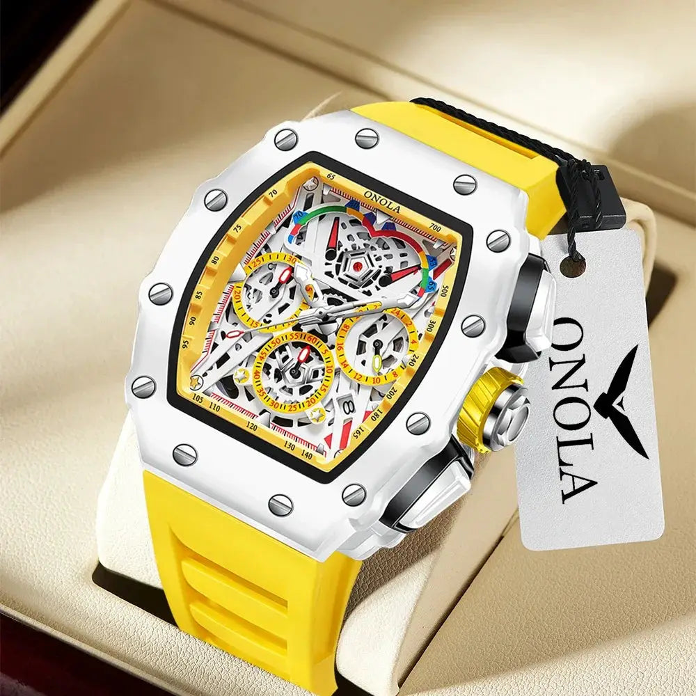 Onola Mens Luxury Quartz Watch Waterproof Multifunctional Silicone Strap for Everyday Fashion