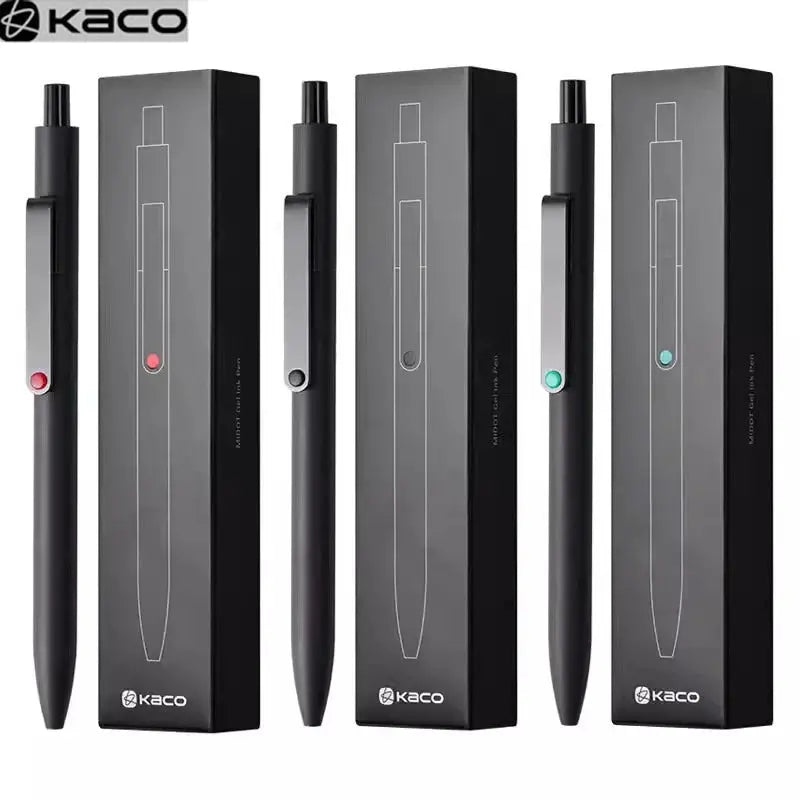 KACO 0.5mm MIDOT gel ink pens set of 4 with quick-dry, smooth writing; black bodies with red, blue, pink accents.