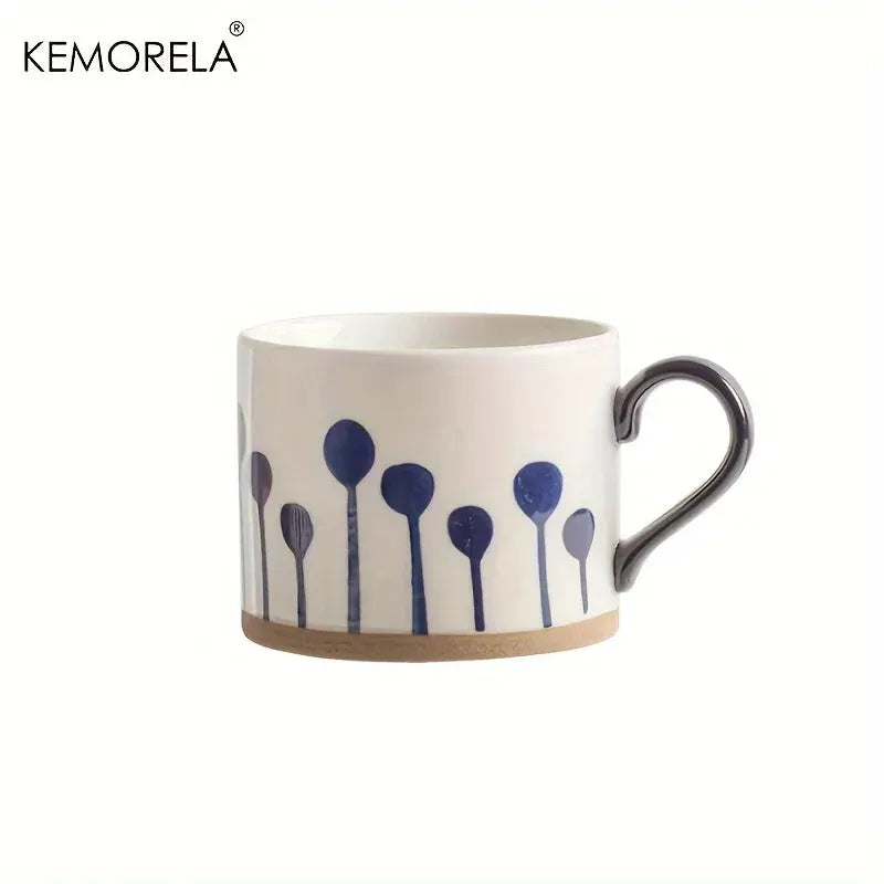 KEMORELA Nordic Ceramic Cup 450ml Large Capacity Coffee Milk Mug With Handle Retro Style Breakfast Oatmeal Gift Set
