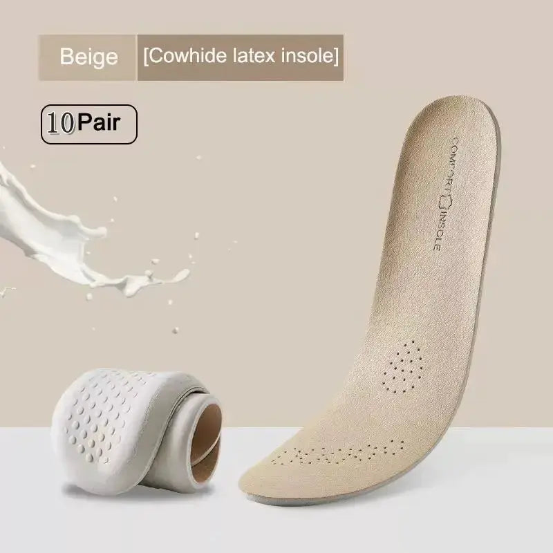 Leather Latex Sports Insoles For Shoes With Arch Support Cowhide Cushion Pads Shock Absorbing Plantar Fasciitis Inserts