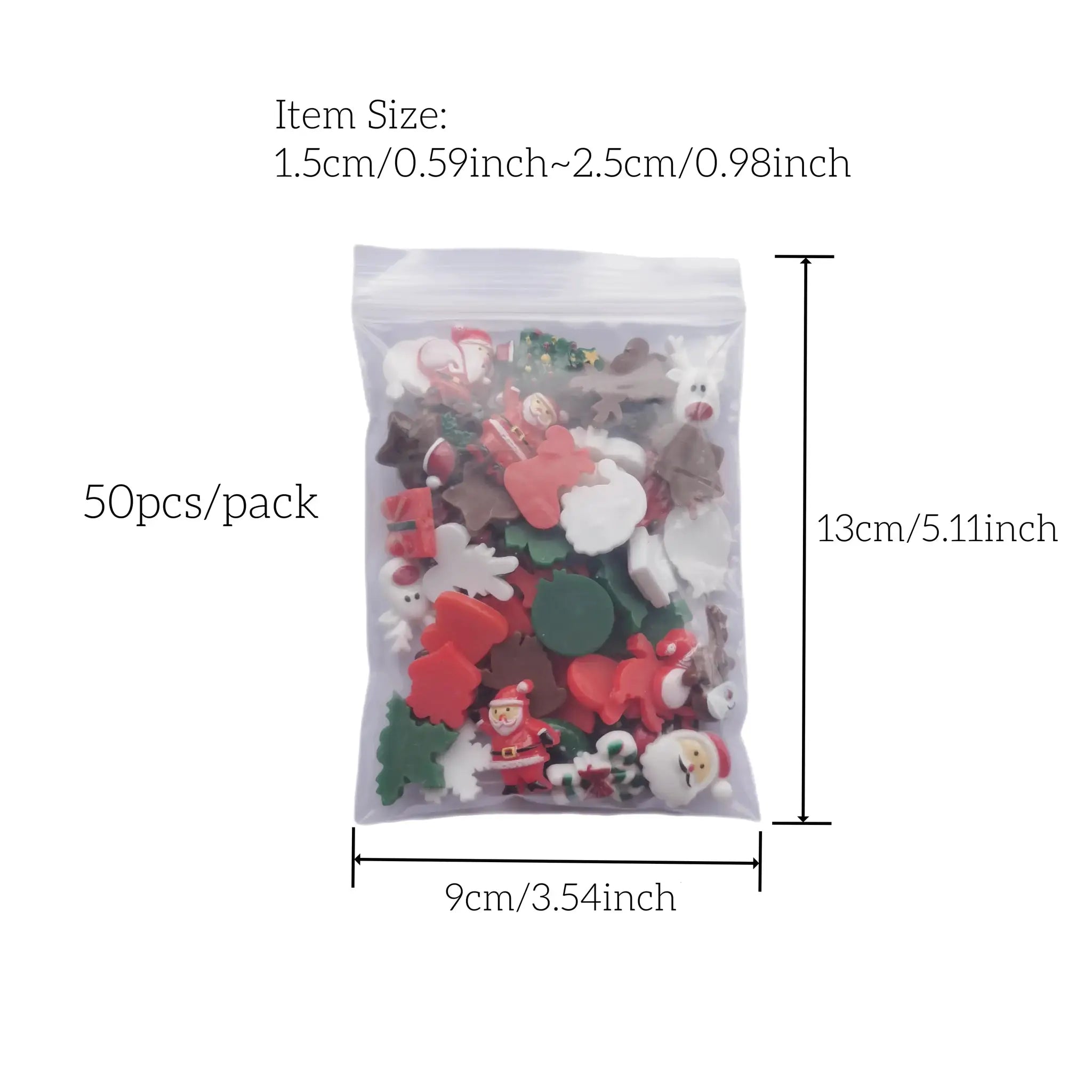50 Pcs Resin Xmas Flatbacks Santa Snowman Snowflake Holly Tree Mixed Cabochons for Scrapbooking DIY Crafts Hair Jewelry