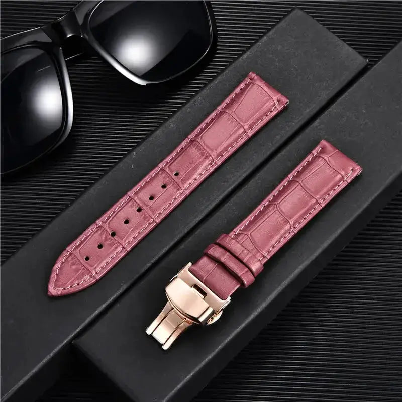 Remzeim Bamboo Pattern Genuine Leather Watch Strap First Layer Cowhide With Steel Butterfly Buckle 18mm 20mm 22mm 24mm