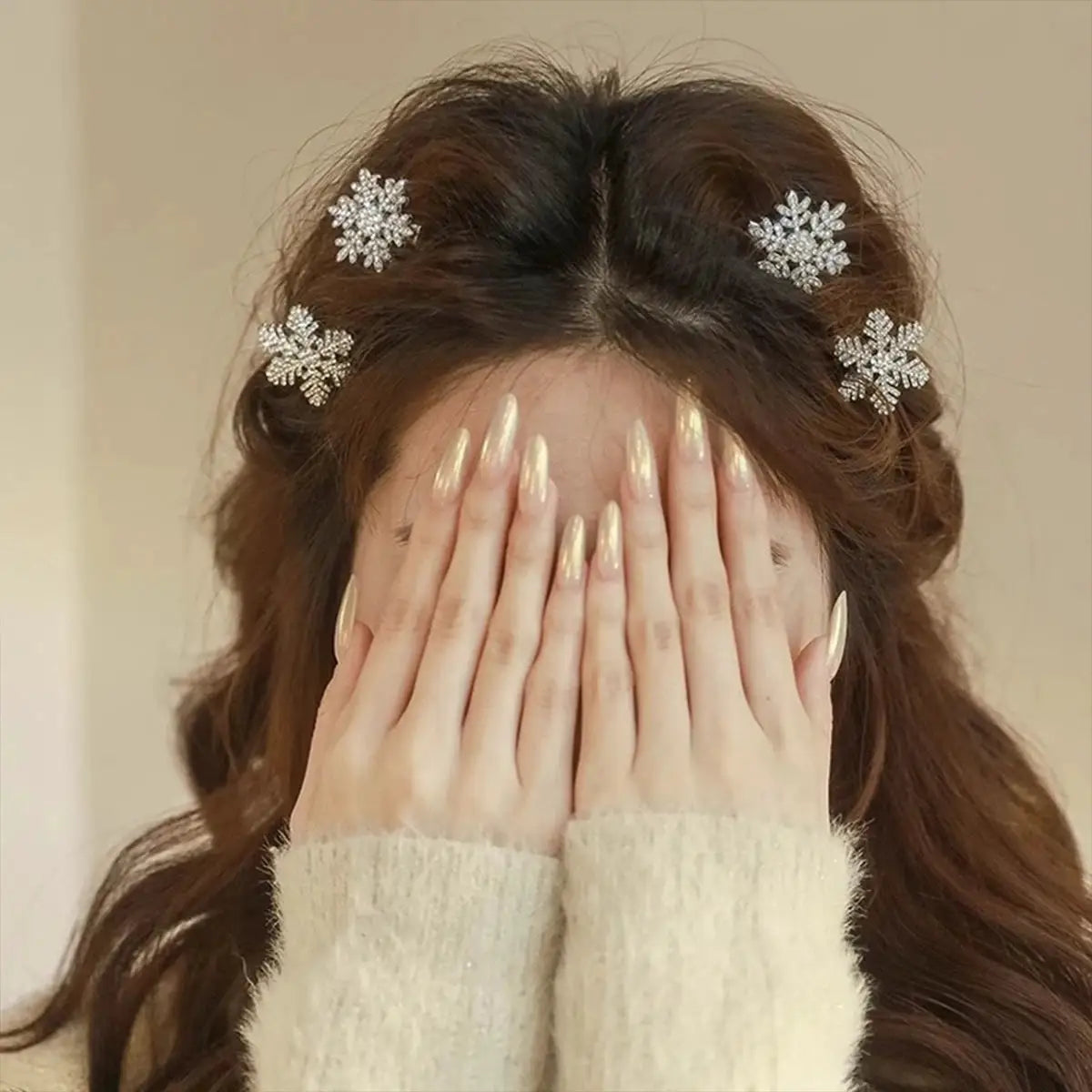 FrostFlair Glitter Snowflake Hair Clips 2 Pieces Festive Rhinestone Hair Accessories For Women