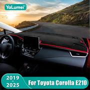 YaLumei dashboard sun shade mat for Toyota Corolla E210 (2019–2025), black with red trim, non-slip interior accessory.