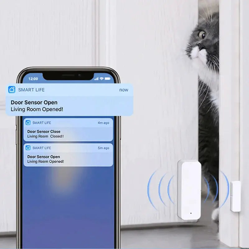 2-piece white Tuya Zigbee door sensor with Smart Life app alerts