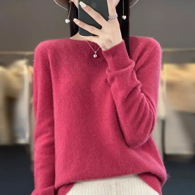 Aurora Merino O Neck Sweater For Women 100 Percent Extrafine Australian Merino Wool Lightweight Warmth