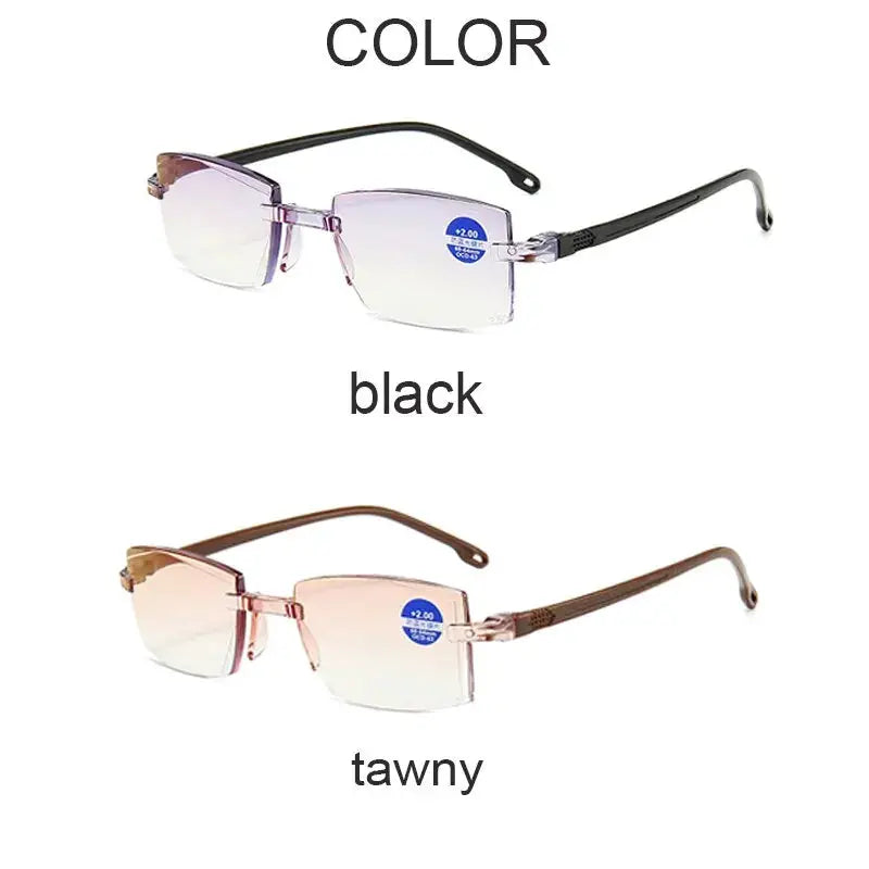 OptiVision Rimless Reading Glasses Two Pairs For Men And Women Anti Blue Light Bifocal Near To Far Magnification
