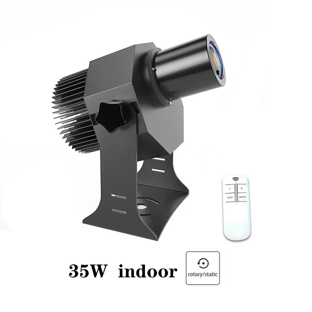 Advertising gobo projector with remote, black metal housing, 35W indoor LED