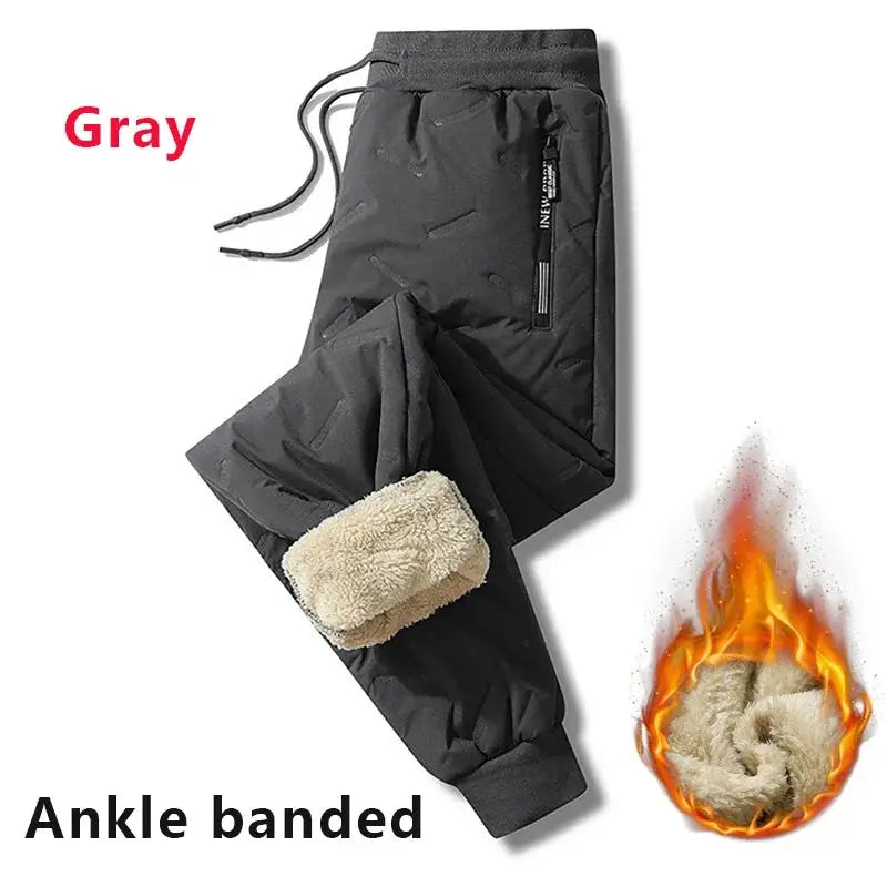 Mens Winter Sweatpants With Plush Thick Fleece Lining Lambswool Thermal Trousers Waterproof Windproof Warm Casual Pants
