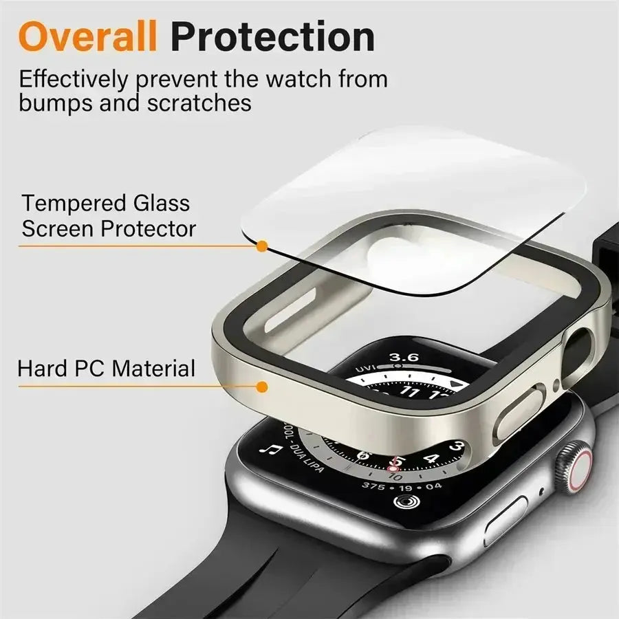 Simples Market Apple Watch bumper case with tempered glass screen protector, gold-tone hard PC bumper, two-piece kit