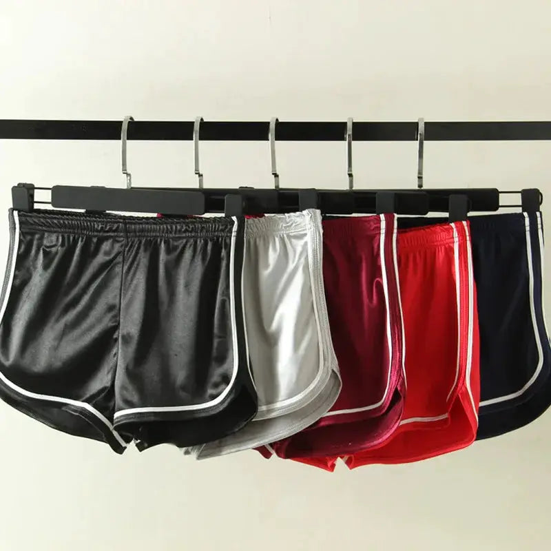Women's silk shorts set in six colors with white piping for beach casual wear