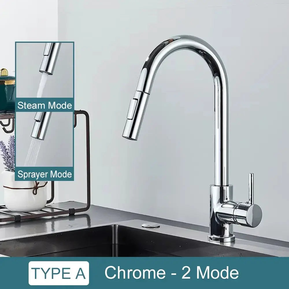 Kitchen faucet with pull-out 2-mode nozzle, chrome finish.