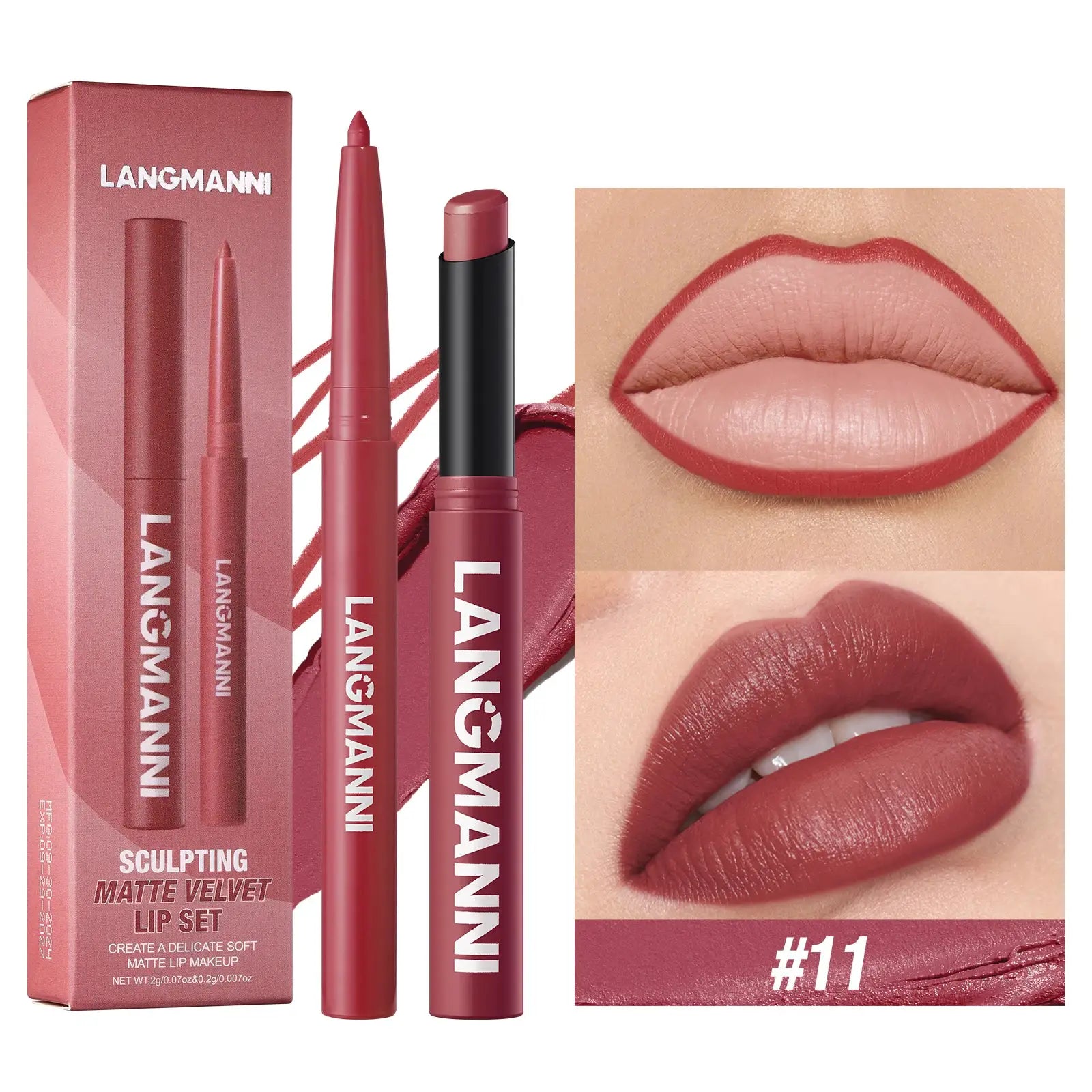 Luxelle Lip Liner and Lipstick Duo Waterproof Smudge Proof Long Lasting Wear Easy to Apply