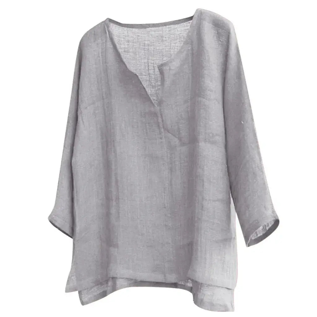 Gray men's loose-fit long-sleeve V-neck shirt, casual lightweight top in sizes S-5XL