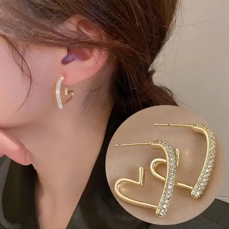 925 Silver Needle Heart Earrings For Women Korean Fashion Crystal Jewelry 2026 Trending Luxury Hoop Earrings