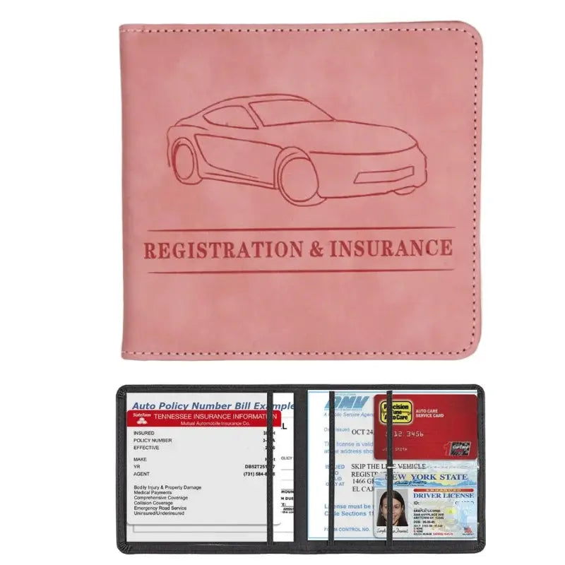Men's card holder wallet by Simples Market in pink for car registration and insurance cards, with interior slots