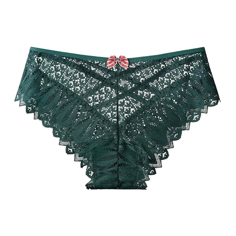 LaceLuxe Women Breathable Lace Panties Briefs Comfortable Nylon Spandex Blend With Hollow Bowknot Design