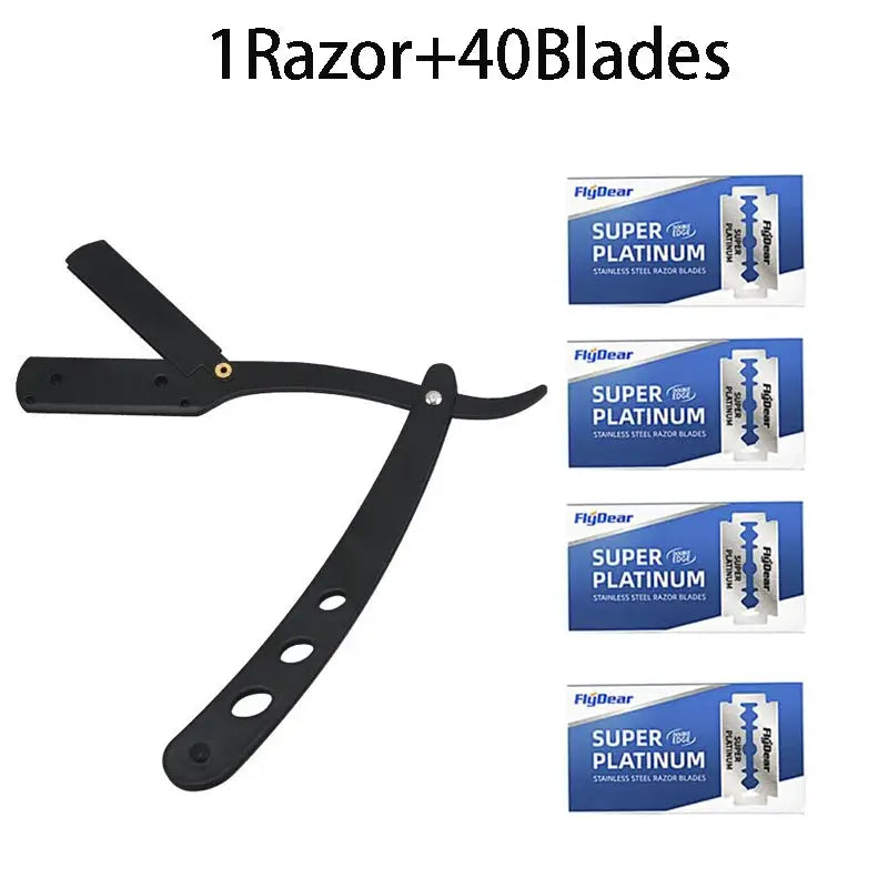 Classic Black Folding Barber Razor Stainless Steel Shaver For Face Underarms And Pubic Hair