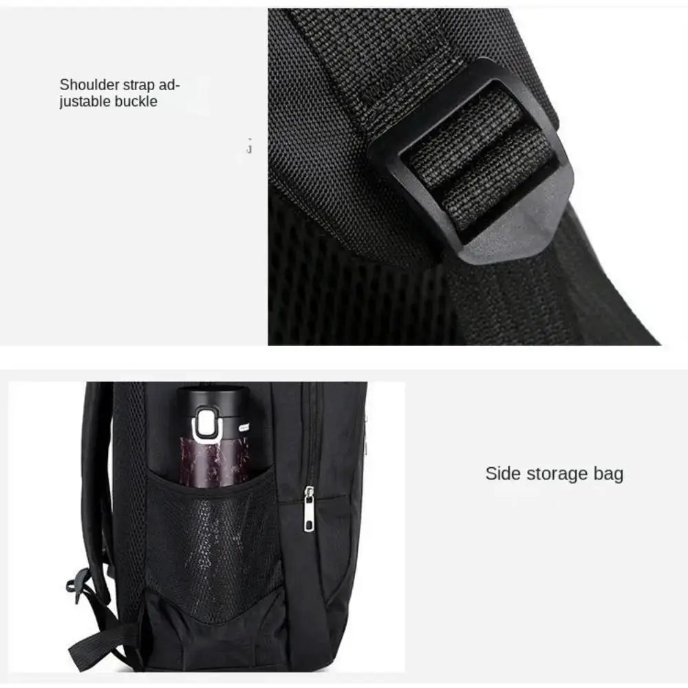 Backpack for Men by Simples Market in black: multifunctional backpack with waterproof fabric and side mesh pocket.