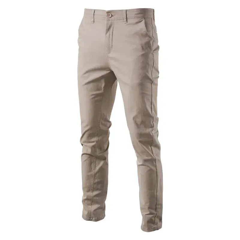 AIOPESON men's casual cotton trousers, beige slim-fit, solid color chinos