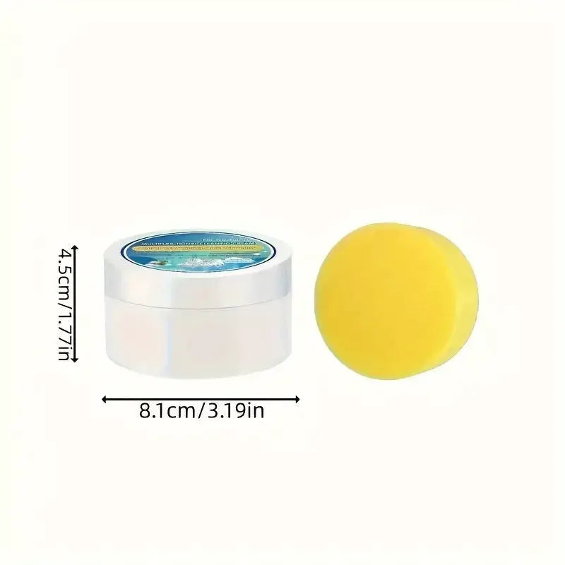 White Shoe Cleaner Paste by Simples Market, jar with yellow sponge applicator.