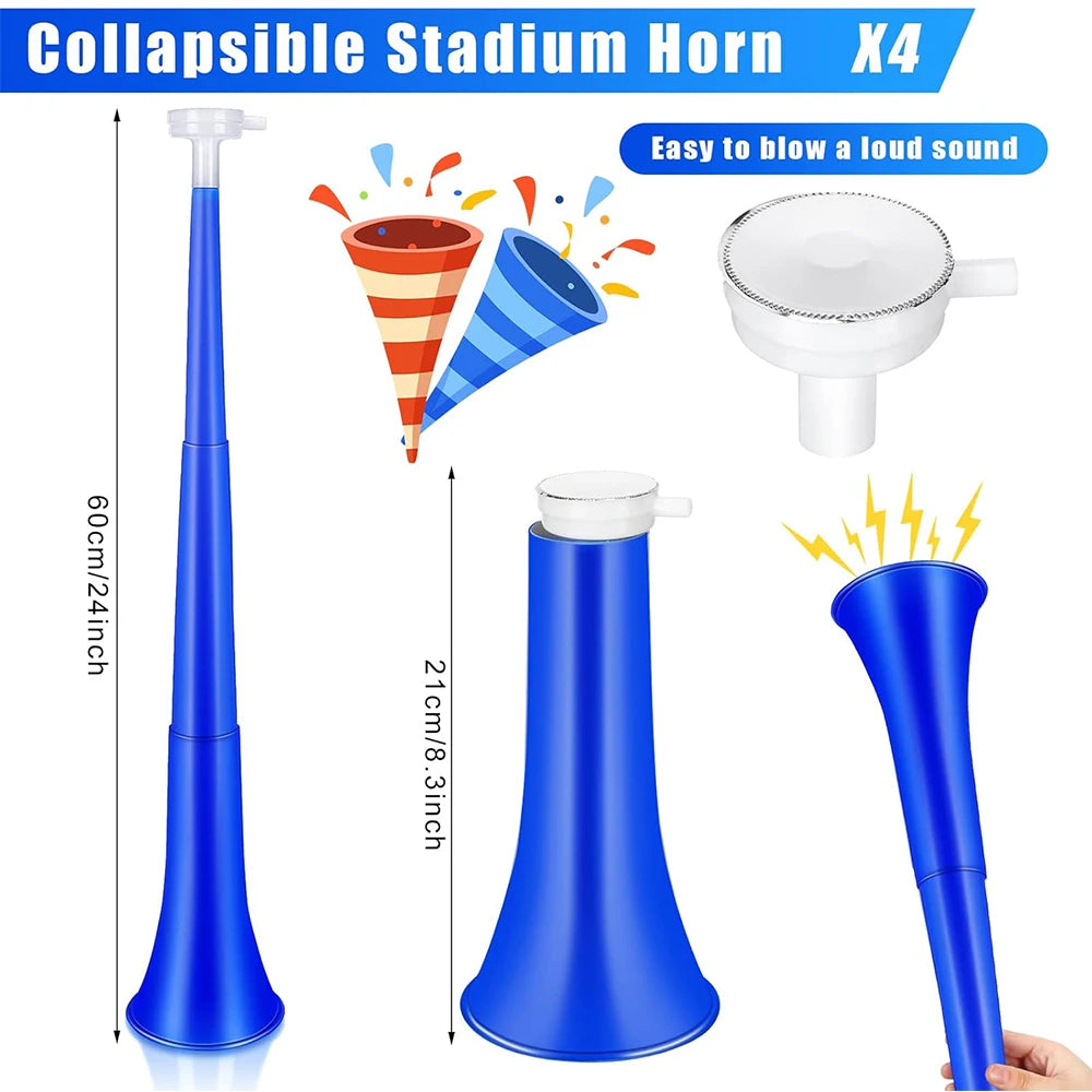 4 Pack 24 Inch Collapsible Stadium Horn Vuvuzela Noisemakers