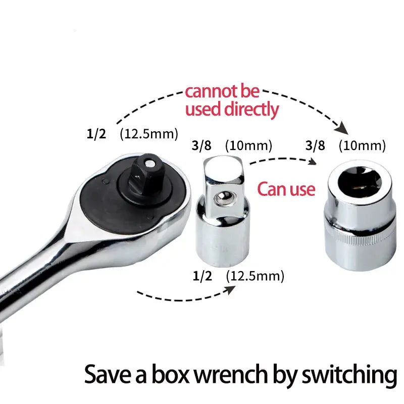 Chrome Vanadium Ratchet Wrench Adapter Sleeve For Quarter Inch Three Eighths Inch And Half Inch Drive Socket Converter