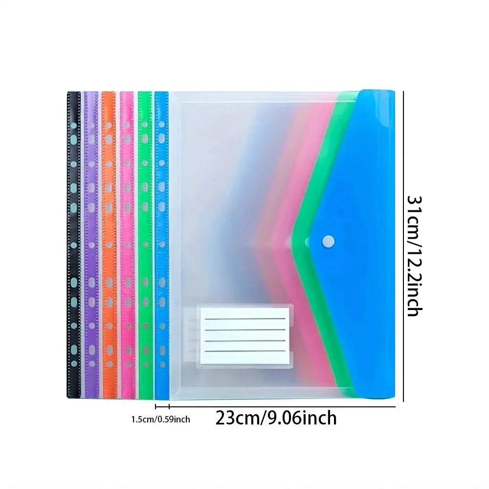6-pack A4 binder pocket plastic envelopes in 6-color transparent file bags with record labels, Simples Market