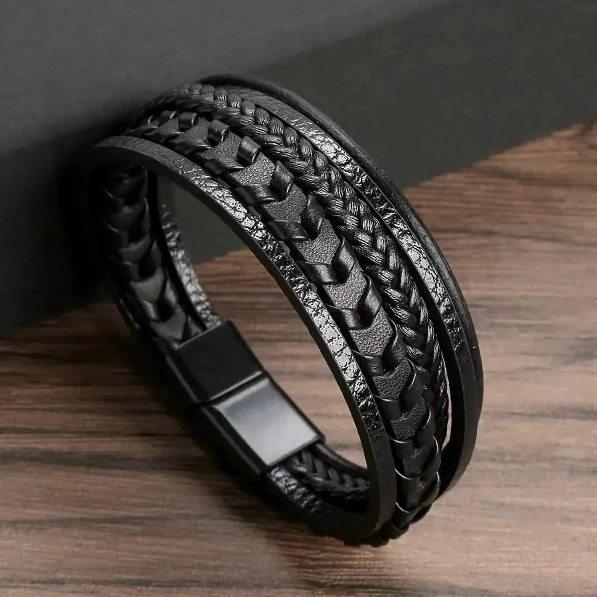 Mens Multi Layered Vintage Leather Rope Braided Bracelet With Alloy Magnetic Buckle Fashion Accessory