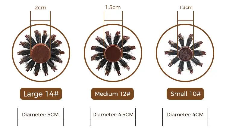 Simples Market round wood-handle boar-bristle curling brush set of three (diameters 5 cm, 4.5 cm, 4 cm)