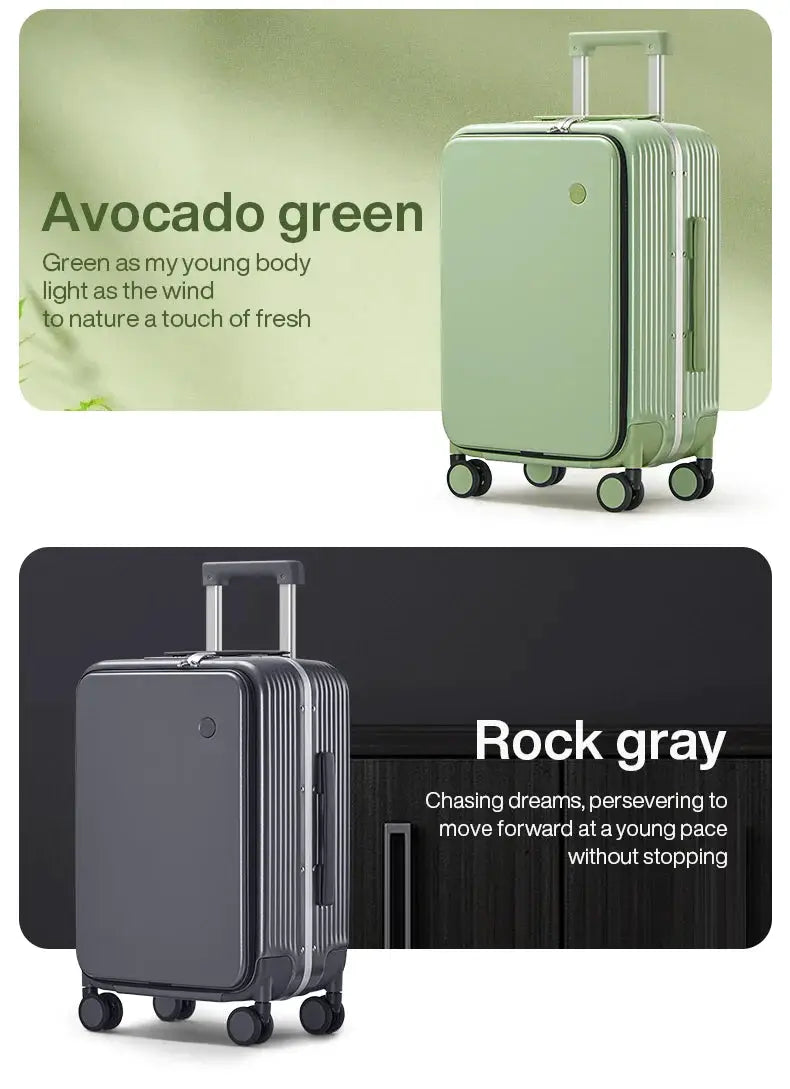 Mixi aluminum frame carry-on rolling suitcases, avocado green and rock gray, 2-piece set