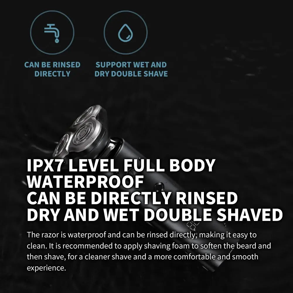 MIJIA S500 electric shaver with triple blades and floating heads, black and IPX7 waterproof for dry or wet use
