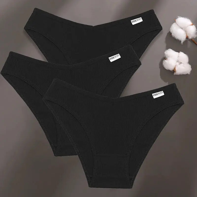 Panties FINETOO 3-pack black cotton underwear for women with logo tags