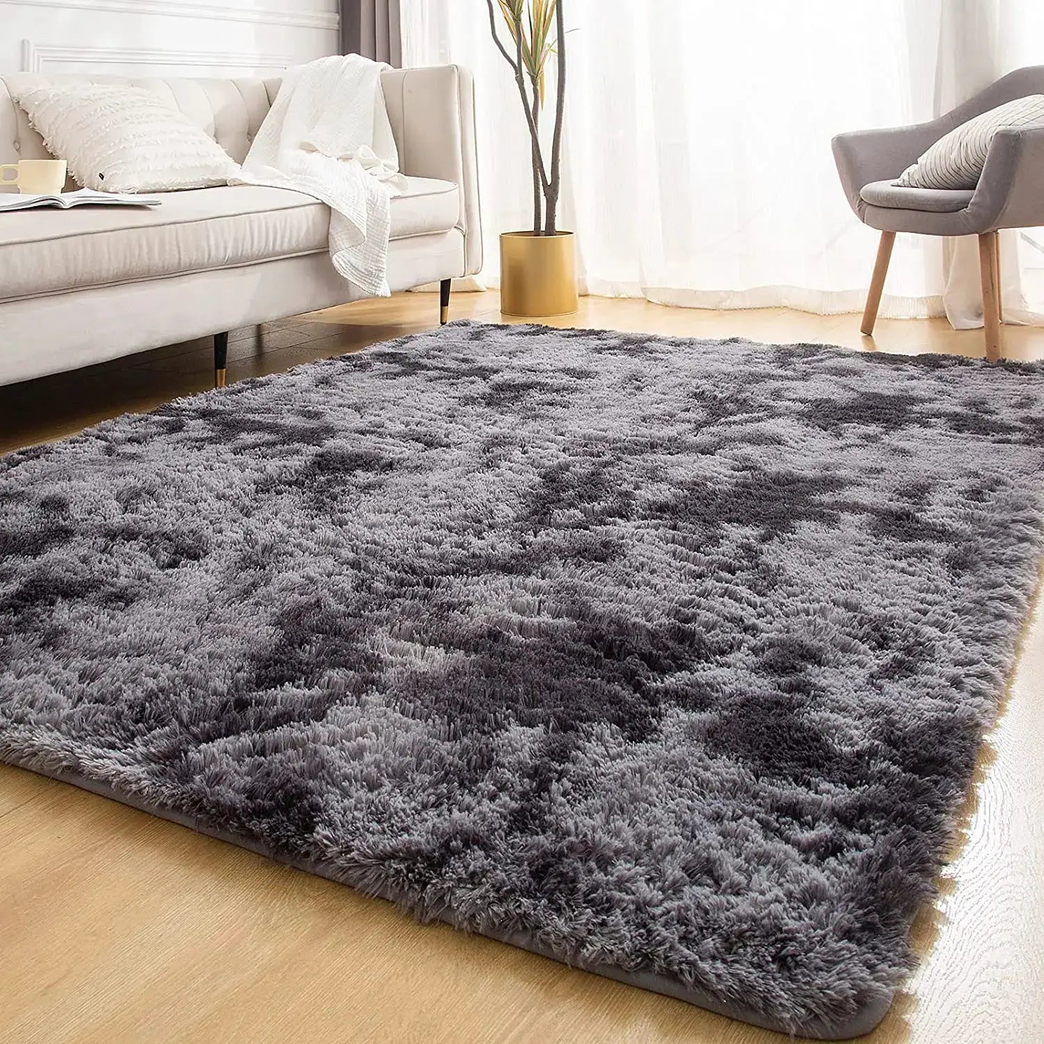 Kids shag rug by Simples Market, large grey plush carpet for living room or bedroom, soft children's floor mat