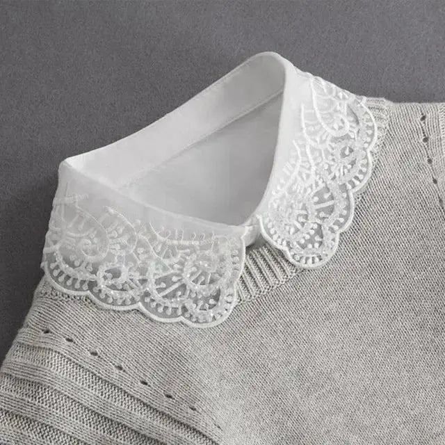 Detachable White Faux Collar With Front Tie For Women And Girls Vintage Lace Blouse Collar