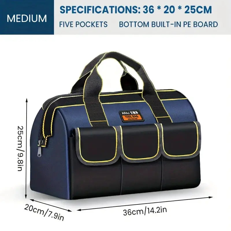 Airaj multifunctional tool bag, blue-black 1680D Oxford cloth with front pockets, 36x20x25 cm