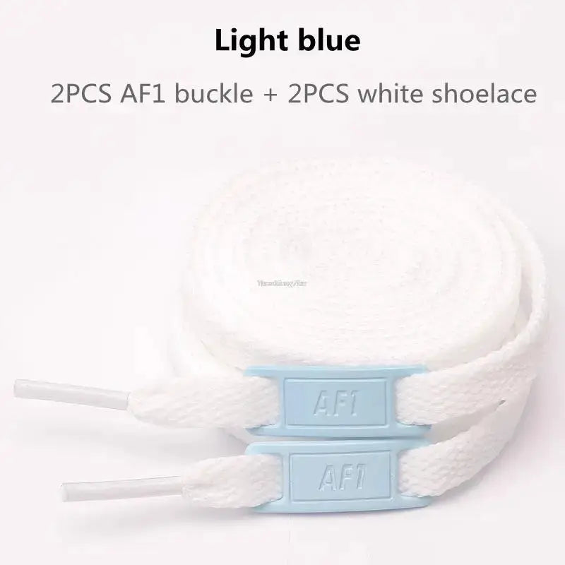 AF1 lace set with 2 light-blue buckles and 2 white shoelaces for Air Force 1 sneakers